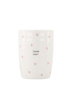 Koffiemok hartjes lieve zus wit / roze