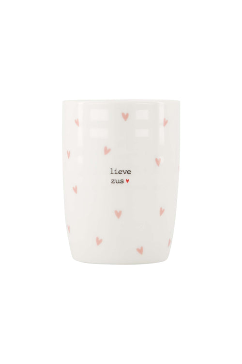 Koffiemok hartjes lieve zus wit / roze