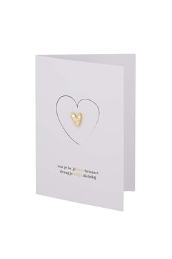 Wenskaart broche hartje in je hart wit/zwart/goud