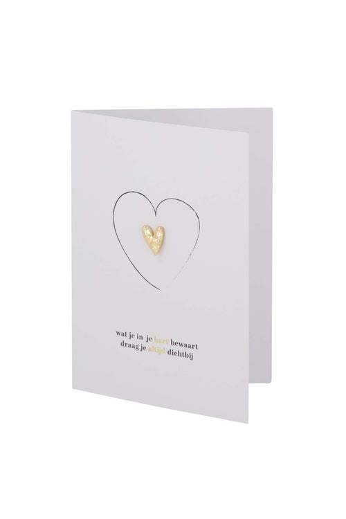Wenskaart broche hartje in je hart wit/zwart/goud