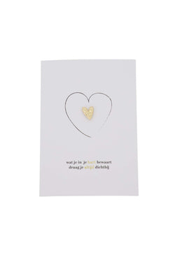 Wenskaart broche hartje in je hart wit/zwart/goud