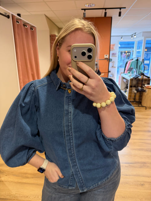 Denim Blouse met Pofmouwen