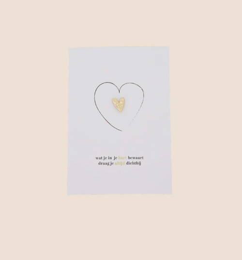 Wenskaart broche hartje in je hart wit/zwart/goud