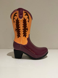 Cowboy Laars Vaas – Paars & Abrikoos – Keramiek