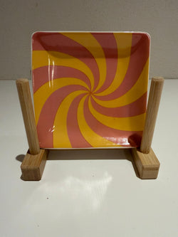 Rechthoekig Schaaltje – Roze & Geel Swirl – 10,5 cm