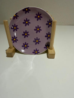 Keramisch Bordje – Lila met Paarse Bloemetjes – 11,8 cm