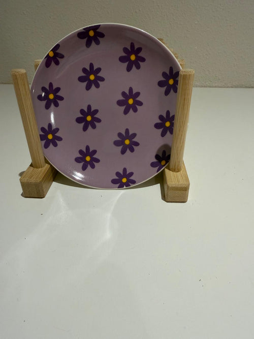 Keramisch Bordje – Lila met Paarse Bloemetjes – 11,8 cm