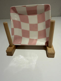 Keramisch Bordje – Roze Geruit – 11,8 cm