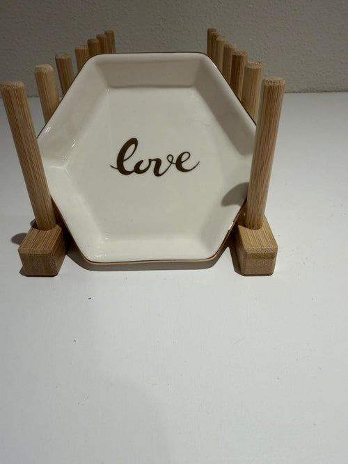 Keramisch LOVE Schaaltje – Hexagon – Goudaccenten