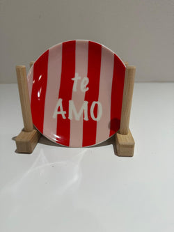 Keramisch Schaaltje – Te Amo – Rood/Roze Strepen