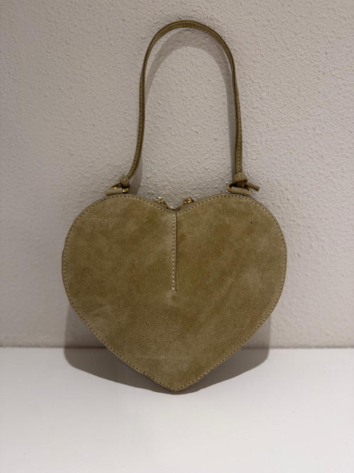 Hartvormige Suède Tas – Inclusief Lange Schouderband – Sand & Burgundy