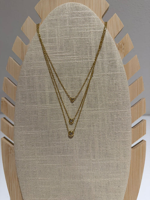 Gelaagde Stainless Steel Ketting – Drie Subtiele Steentjes (Goud)