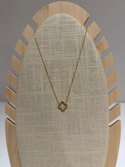 Stainless Steel Ketting – Goud Klaver Hanger met Steentjes