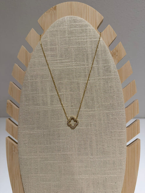 Stainless Steel Ketting – Goud Klaver Hanger met Steentjes