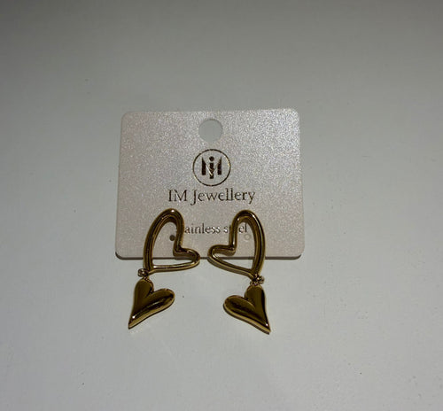 Heart Drop Earrings – Stainless Steel (Goud)