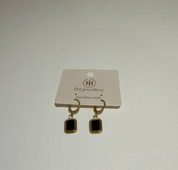 Stainless Steel Oorbellen – Goud met Zwarte Steen