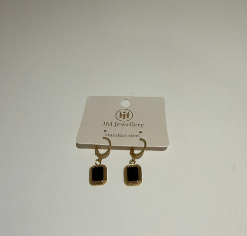 Stainless Steel Oorbellen – Goud met Zwarte Steen