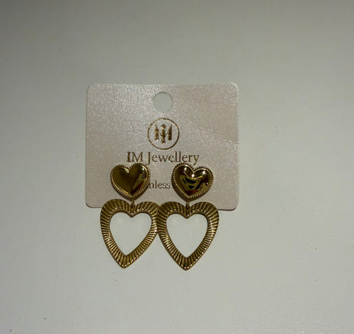 Gouden Double Heart Oorbellen – Stainless Steel