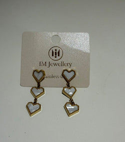 Triple Heart Oorbellen – Stainless Steel (Wit & Bruin)