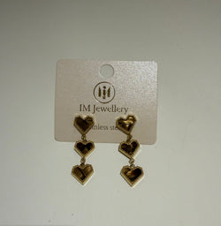 Triple Heart Oorbellen – Stainless Steel (Wit & Bruin)