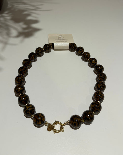 Kralenketting met Leopardprint & Gouden Sluiting