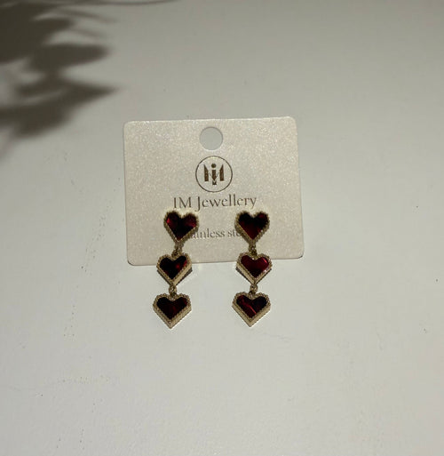 Gouden Oorbellen met Rode Hartjes
