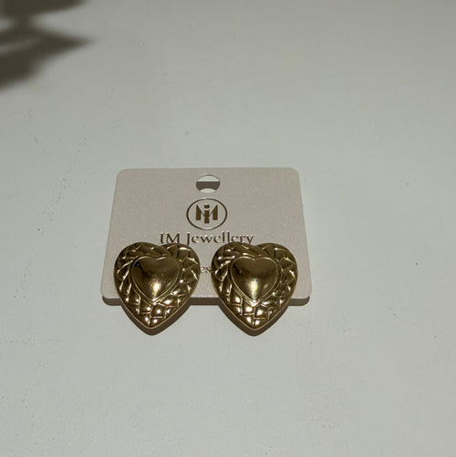 Gouden klem Hart Oorbellen met Reliëf