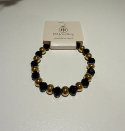 Goudkleurige Armband met Zwarte Facetkralen