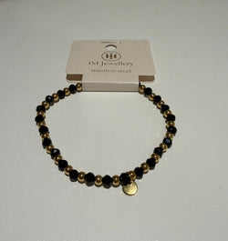 Goudkleurige Armband met Zwarte Facetkralen