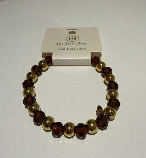 Goudkleurige Kralenarmband met Bruine Facetkralen