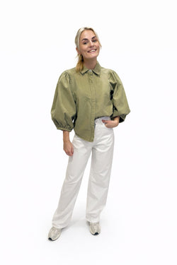 Denim Blouse met Pofmouwen