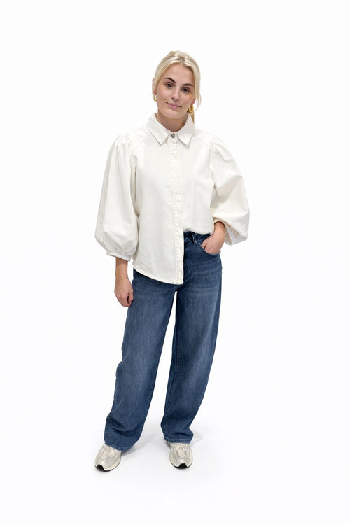 Denim Blouse met Pofmouwen