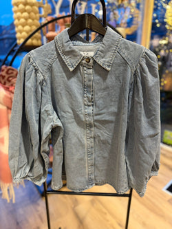 Denim Blouse met Pofmouwen
